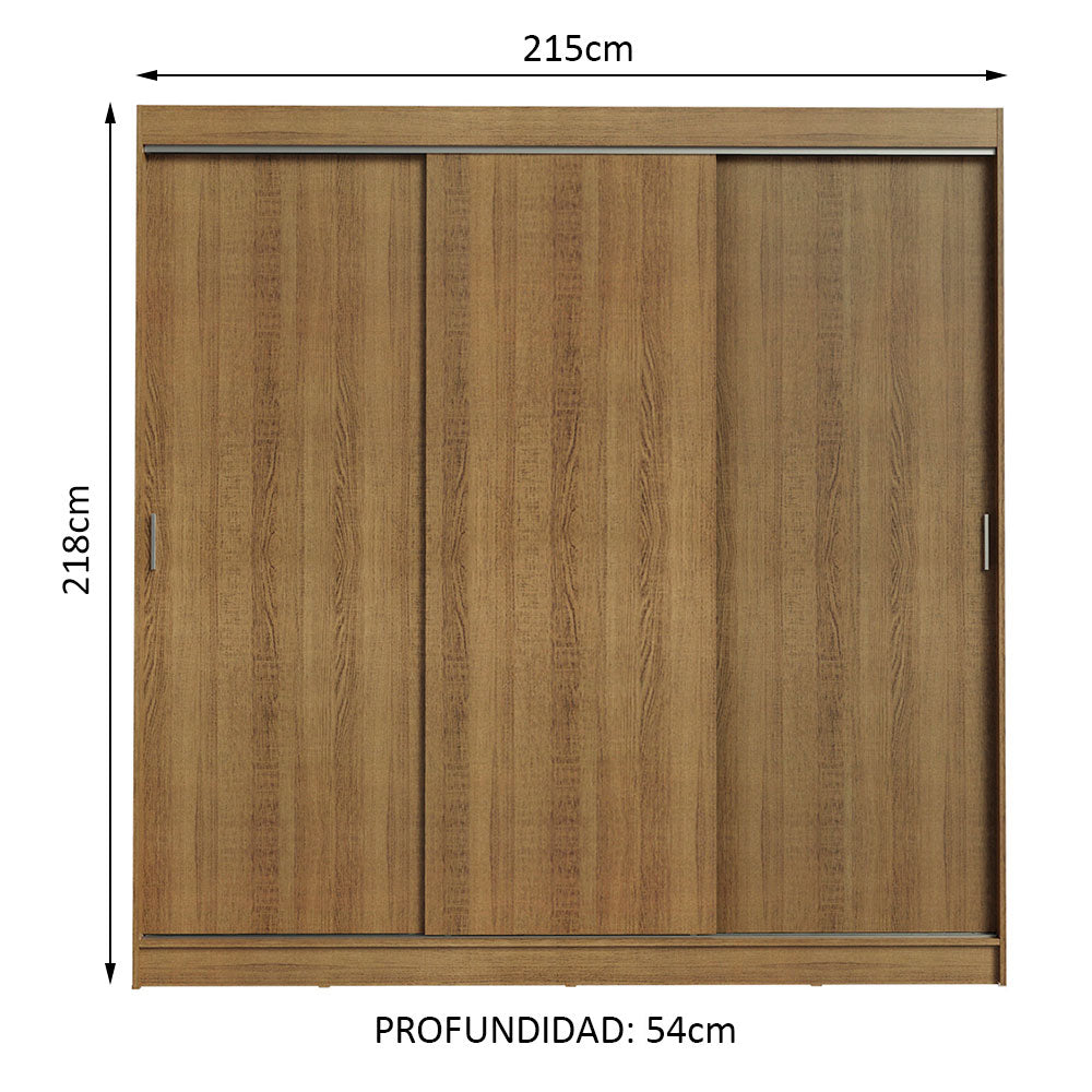 Placard Ropero Casal Madesa Kansas 3 Puertas Corredizas 3 Cajones Marrón