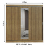 Placard Ropero Casal Madesa Kansas 3 Puertas Corredizas con Espejo 3 Cajones Marrón