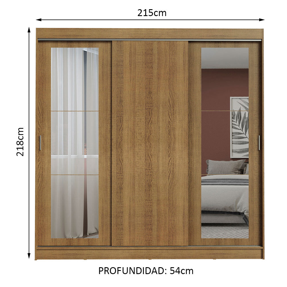 Placard Ropero Casal Madesa Kansas 3 Puertas Corredizas con Espejos 3 Cajones Marrón