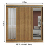 Placard Ropero Casal Madesa Kansas 3 Puertas Corredizas con Espejos 3 Cajones Marrón