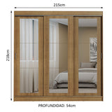 Placard Ropero Casal Madesa Kansas 3 Puertas Corredizas de Espejo 3 Cajones Marrón