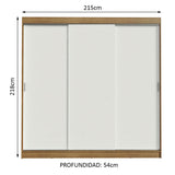 Placard Ropero Casal Madesa Kansas 3 Puertas Corredizas 3 Cajones Marrón/Blanco