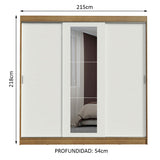 Placard Ropero Casal Madesa Kansas 3 Puertas Corredizas con Espejo 3 Cajones Marrón/Blanco