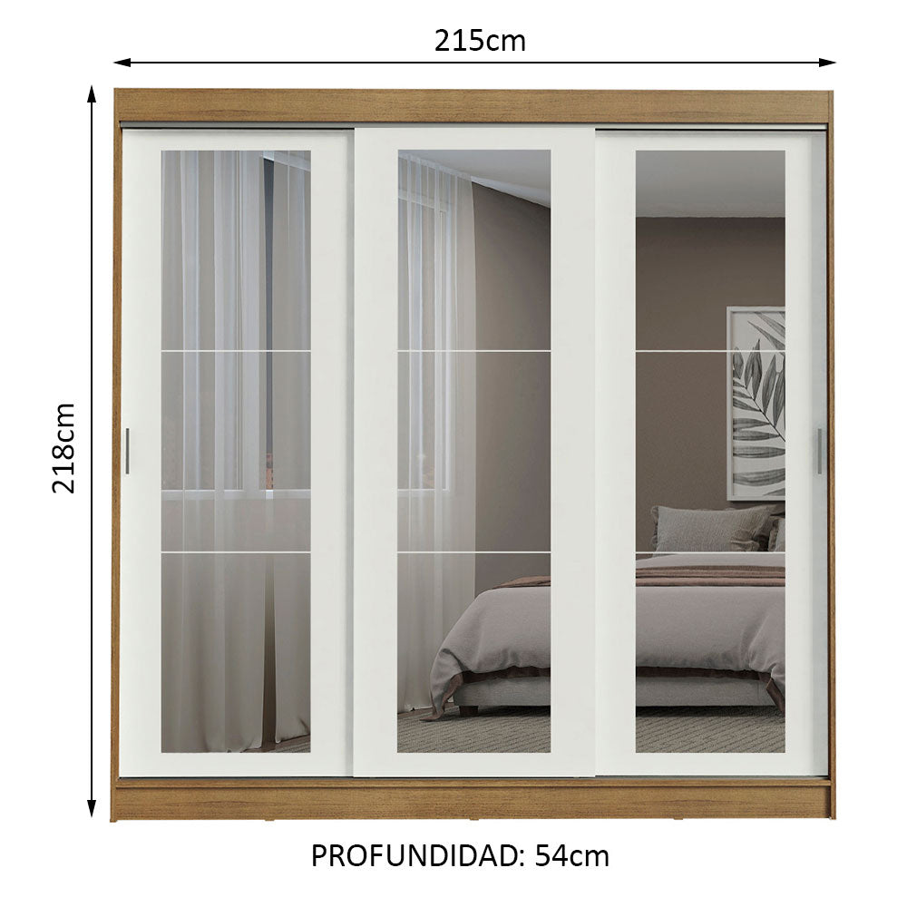 Placard Ropero Casal Madesa Kansas 3 Puertas Corredizas de Espejo 3 Cajones Marrón/Blanco