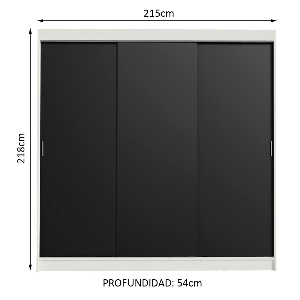 Placard Ropero Casal Madesa Kansas 3 Puertas Corredizas 3 Cajones Blanco/Negro
