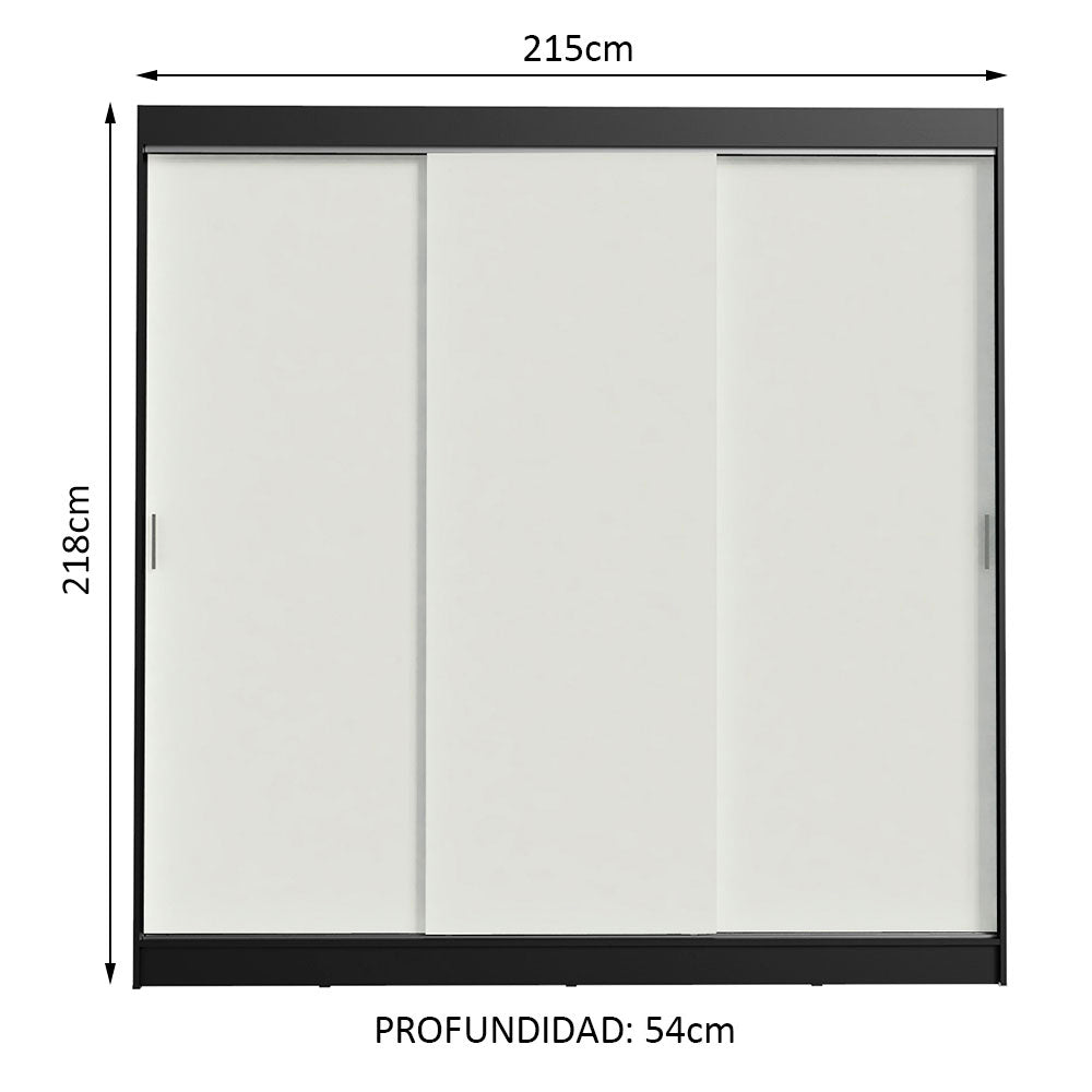 Placard Ropero Casal Madesa Kansas 3 Puertas Corredizas 3 Cajones Negro/Blanco