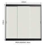Placard Ropero Casal Madesa Kansas 3 Puertas Corredizas 3 Cajones Negro/Blanco