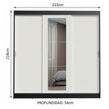 Placard Ropero Casal Madesa Kansas 3 Puertas Corredizas con Espejo 3 Cajones Negro/Blanco