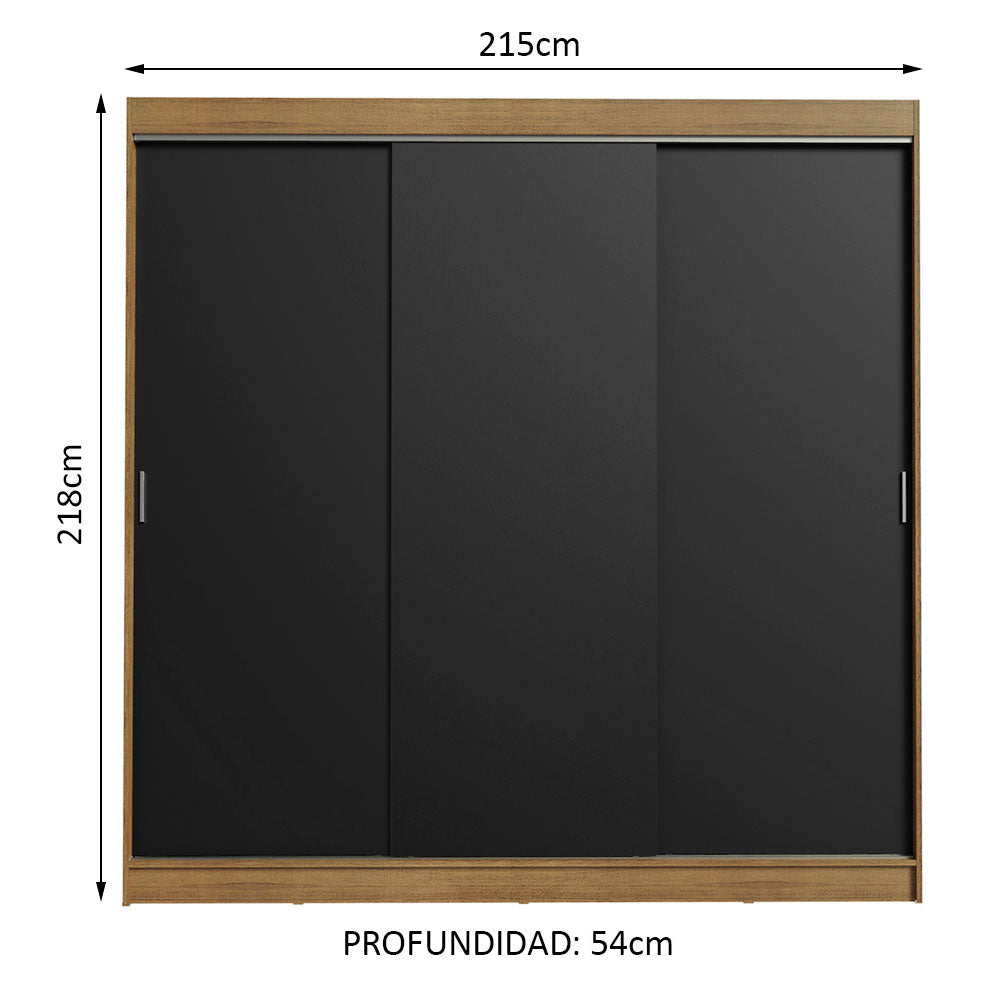 Placard Ropero Casal Madesa Kansas 3 Puertas Corredizas 3 Cajones Marrón/Negro