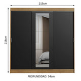 Placard Ropero Casal Madesa Kansas 3 Puertas Corredizas con Espejo 3 Cajones Marrón/Negro