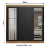 Placard Ropero Casal Madesa Kansas 3 Puertas Corredizas con Espejos 3 Cajones Marrón/Negro