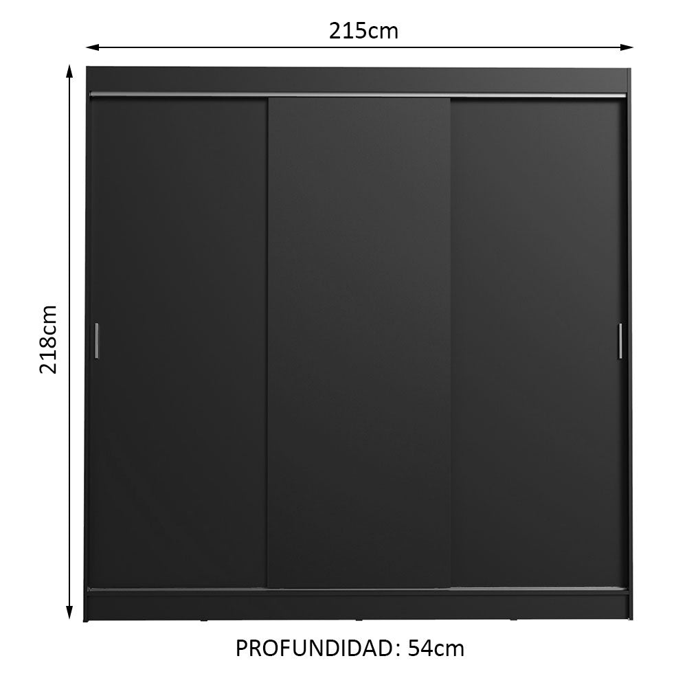 Placard Ropero Casal Madesa Kansas 3 Puertas Corredizas 3 Cajones Negro