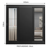 Placard Ropero Casal Madesa Kansas 3 Puertas Corredizas con Espejos 3 Cajones Negro