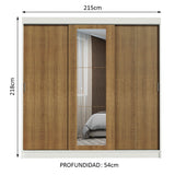 Placard Ropero Casal Madesa Kansas 3 Puertas Corredizas con Espejo 3 Cajones Blanco/Marrón