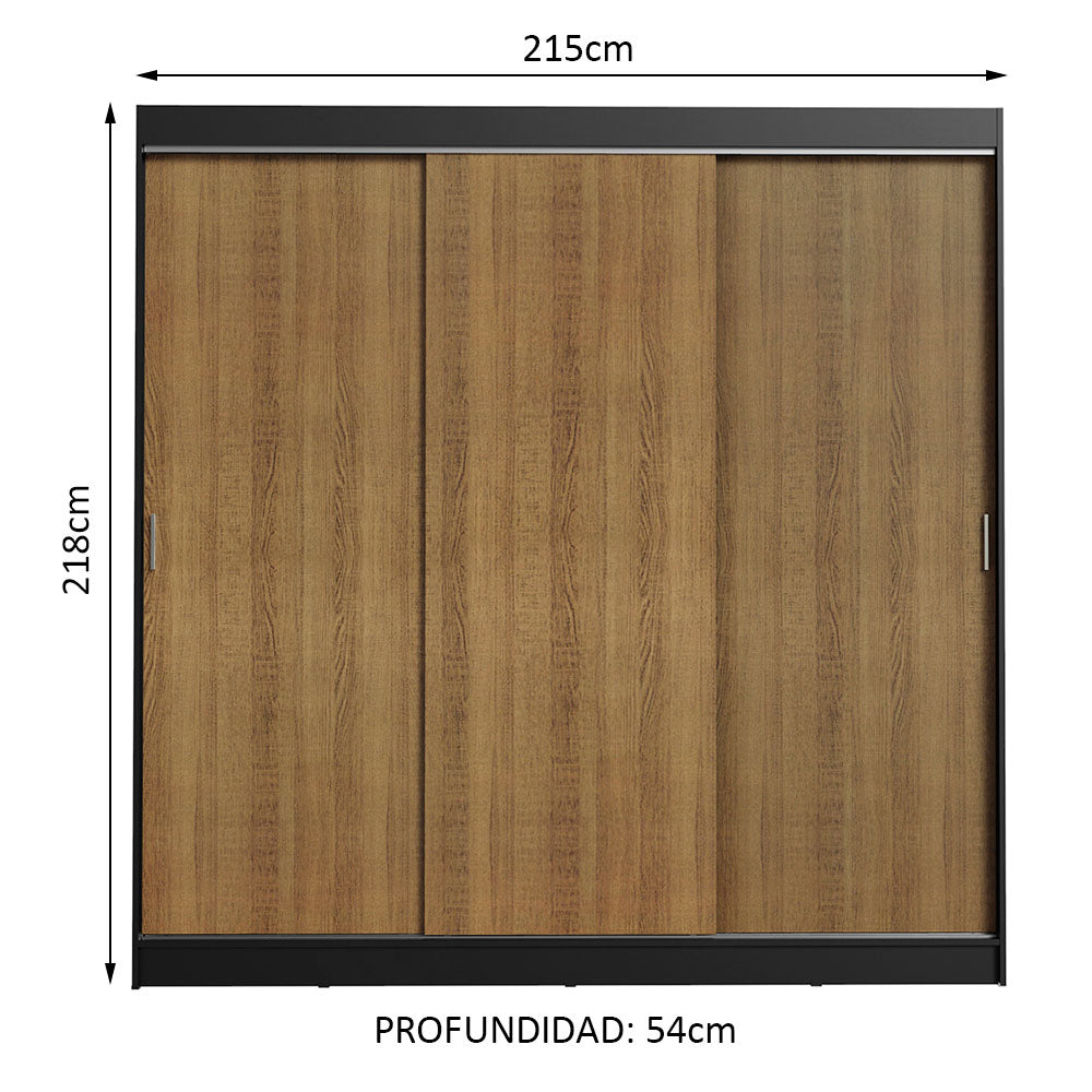 Placard Ropero Casal Madesa Kansas 3 Puertas Corredizas 3 Cajones Negro/Marrón