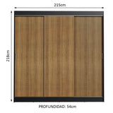 Placard Ropero Casal Madesa Kansas 3 Puertas Corredizas 3 Cajones Negro/Marrón