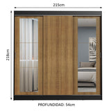 Placard Ropero Casal Madesa Kansas 3 Puertas Corredizas con Espejos 3 Cajones Negro/Marrón