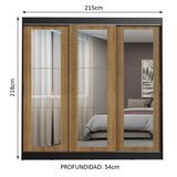 Placard Ropero Casal Madesa Kansas 3 Puertas Corredizas de Espejo 3 Cajones Negro/Marrón