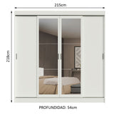 Placard Ropero Casal Madesa Austin 4 Puertas Corredizas con Espejos 3 Cajones Blanco