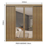 Placard Ropero Casal Madesa Austin 4 Puertas Corredizas con Espejos 3 Cajones Marrón