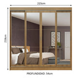 Placard Ropero Casal Madesa Austin 4 Puertas Corredizas de Espejo 3 Cajones Marrón