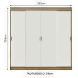 Placard Ropero Casal Madesa Austin 4 Puertas Corredizas 3 Cajones Marrón/Blanco