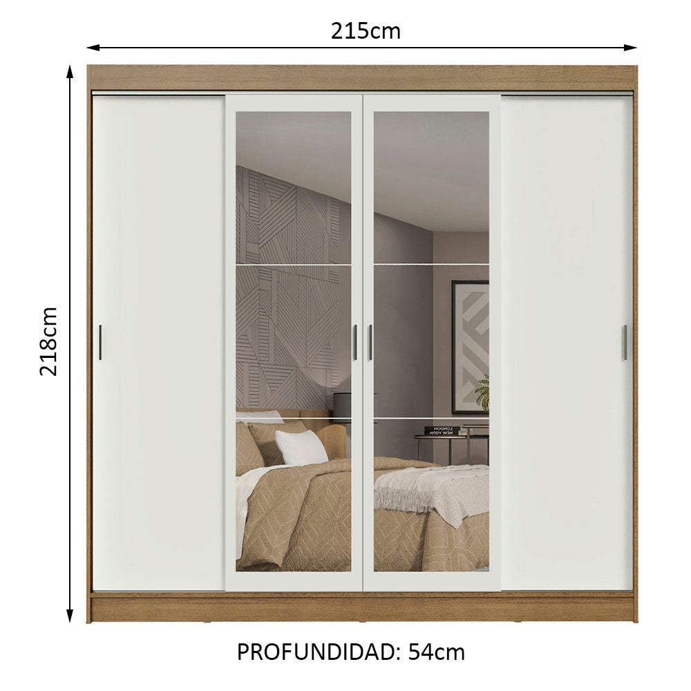Placard Ropero Casal Madesa Austin 4 Puertas Corredizas con Espejos 3 Cajones Marrón/Blanco