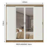 Placard Ropero Casal Madesa Austin 4 Puertas Corredizas con Espejos 3 Cajones Marrón/Blanco