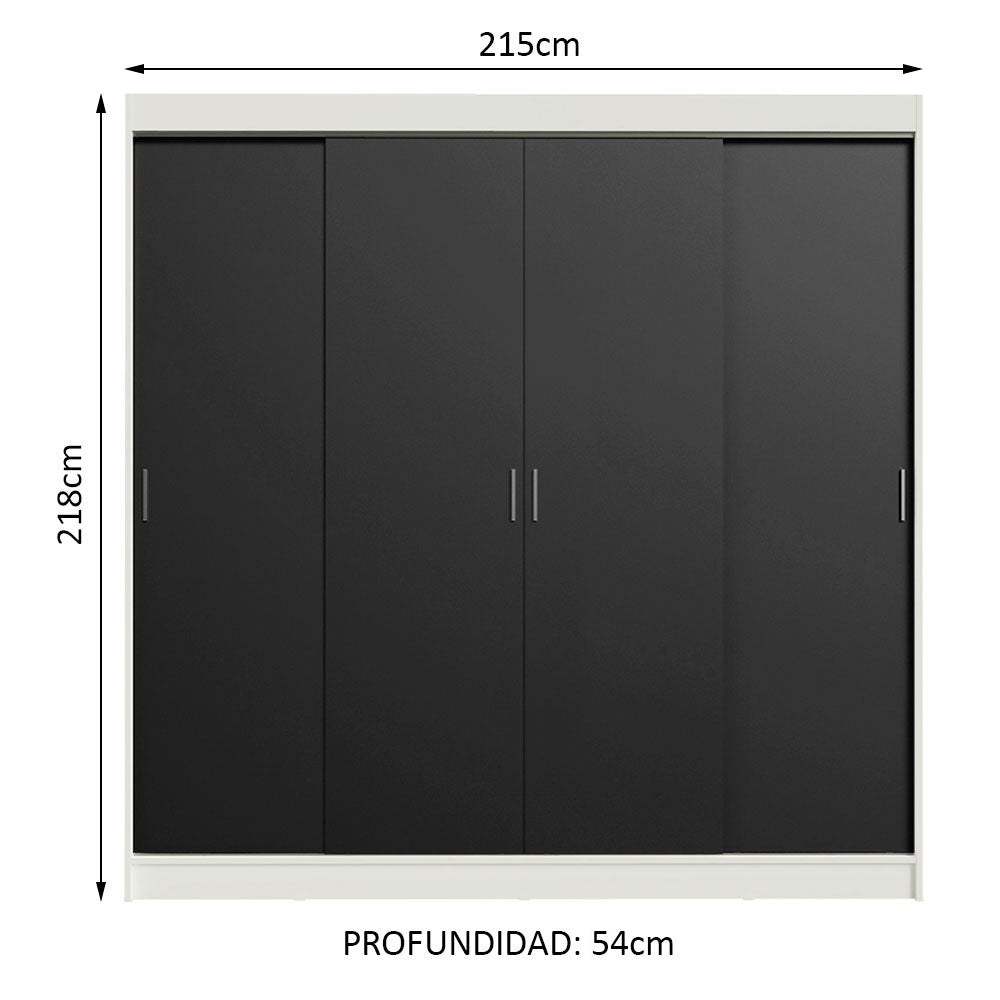 Placard Ropero Casal Madesa Austin 4 Puertas Corredizas 3 Cajones Blanco/Negro