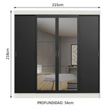 Placard Ropero Casal Madesa Austin 4 Puertas Corredizas con Espejos 3 Cajones Blanco/Negro