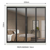 Placard Ropero Casal Madesa Austin 4 Puertas Corredizas de Espejo 3 Cajones Blanco/Negro