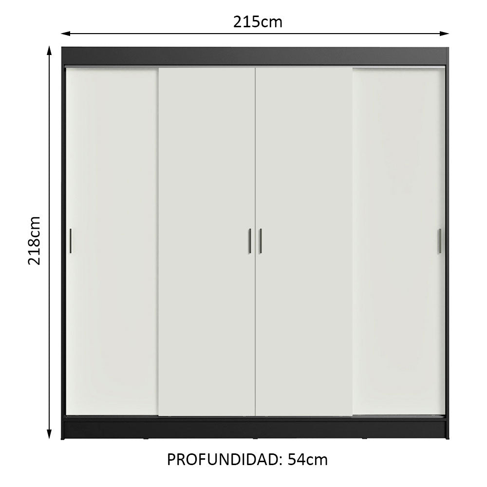 Placard Ropero Casal Madesa Austin 4 Puertas Corredizas 3 Cajones Negro/Blanco