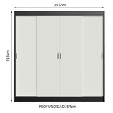 Placard Ropero Casal Madesa Austin 4 Puertas Corredizas 3 Cajones Negro/Blanco