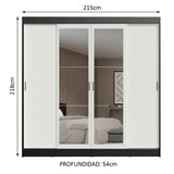 Placard Ropero Casal Madesa Austin 4 Puertas Corredizas con Espejos 3 Cajones Negro/Blanco