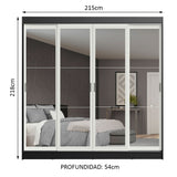 Placard Ropero Casal Madesa Austin 4 Puertas Corredizas de Espejo 3 Cajones Negro/Blanco
