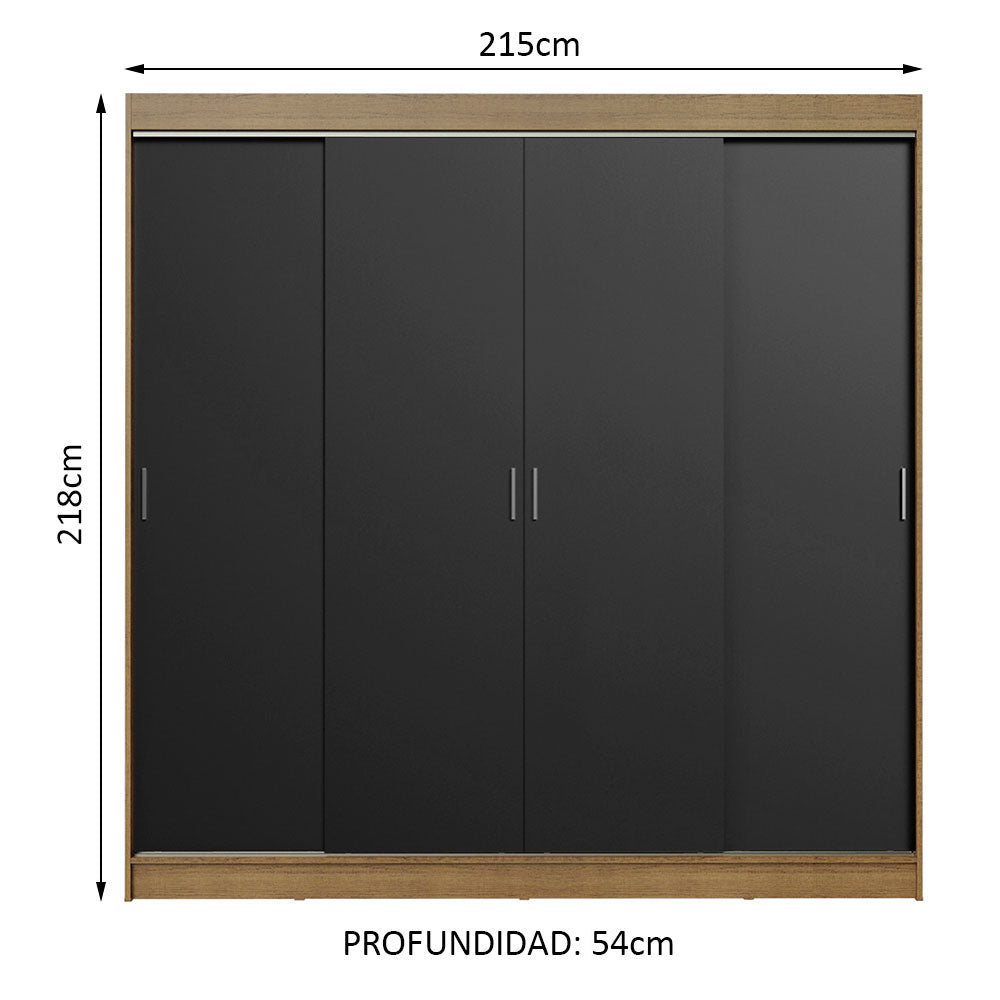 Placard Ropero Casal Madesa Austin 4 Puertas Corredizas 3 Cajones Marrón/Negro