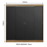 Placard Ropero Casal Madesa Austin 4 Puertas Corredizas 3 Cajones Marrón/Negro