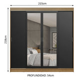Placard Ropero Casal Madesa Austin 4 Puertas Corredizas con Espejos 3 Cajones Marrón/Negro
