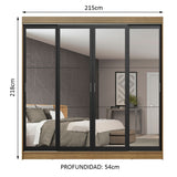 Placard Ropero Casal Madesa Austin 4 Puertas Corredizas de Espejo 3 Cajones Marrón/Negro