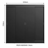 Placard Ropero Casal Madesa Austin 4 Puertas Corredizas 3 Cajones Negro