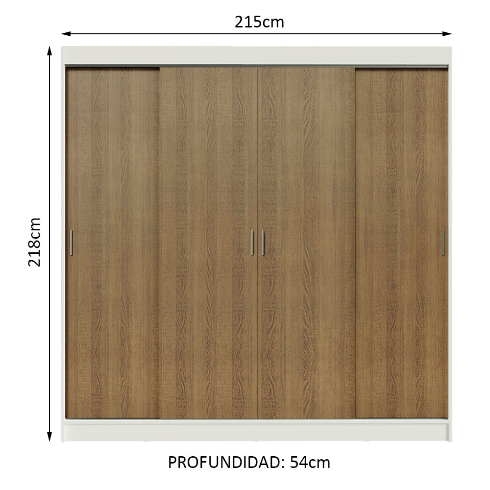 Placard Ropero Casal Madesa Austin 4 Puertas Corredizas 3 Cajones Blanco/Marrón