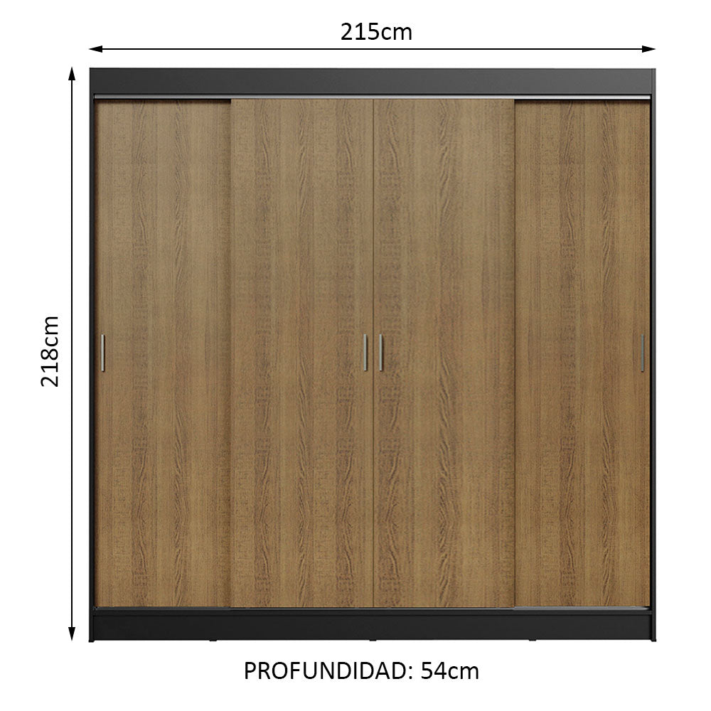 Placard Ropero Casal Madesa Austin 4 Puertas Corredizas 3 Cajones Negro/Marrón