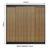 Placard Ropero Casal Madesa Austin 4 Puertas Corredizas 3 Cajones Negro/Marrón