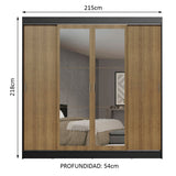 Placard Ropero Casal Madesa Austin 4 Puertas Corredizas con Espejos 3 Cajones Negro/Marrón
