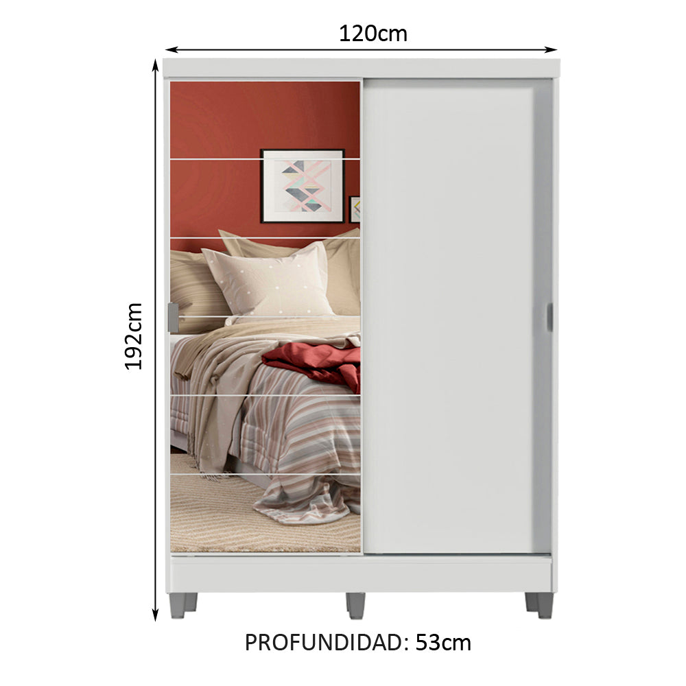 Placard Soltero Luke 2 Puertas Corredizas 1 con Espejo y Patas Blanco