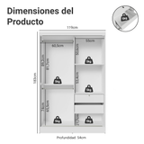 Placard individual Madesa Luke 2 Puertas corredizas de Espejo Blanco