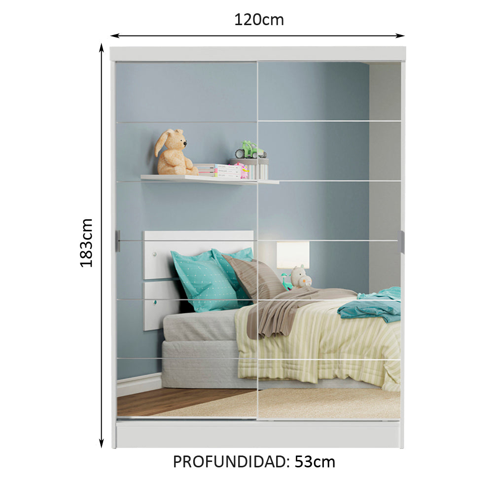 Placard Infantil Nick 2 Puertas Corredizas con Espejo Blanco
