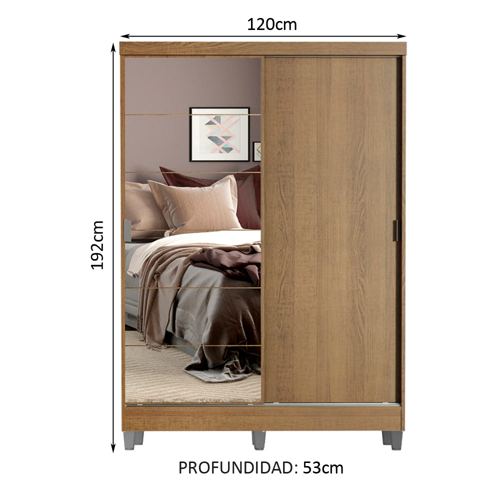 Placard Soltero Luke 2 Puertas Corredizas 1 con Espejo y Patas - Marrón