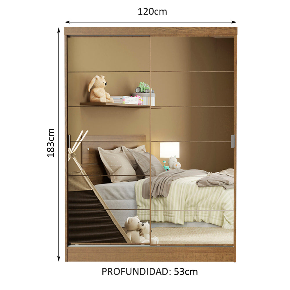 Placard Infantil Nick 2 Puertas Corredizas con Espejo Marrón
