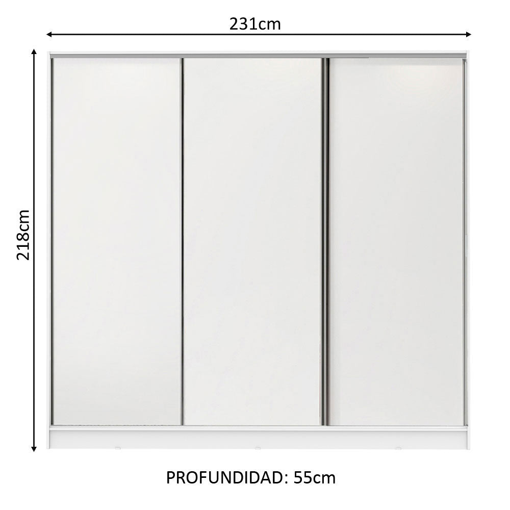 Placard Matrimonial 100% MDF Royale 3 Puertas Corredizas - Blanco